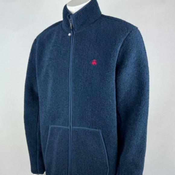 Brooks Brothers Sherpa Fleece Jacket Mens XL EUC Pocket Long Sleeve FullZip Navy - Picture 2 of 14